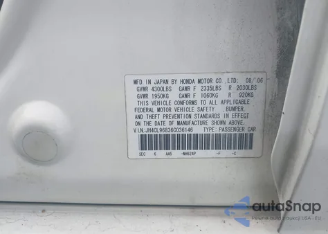 2006 Acura Tsx из США, поврежденный, VIN JH4CL96836C036146